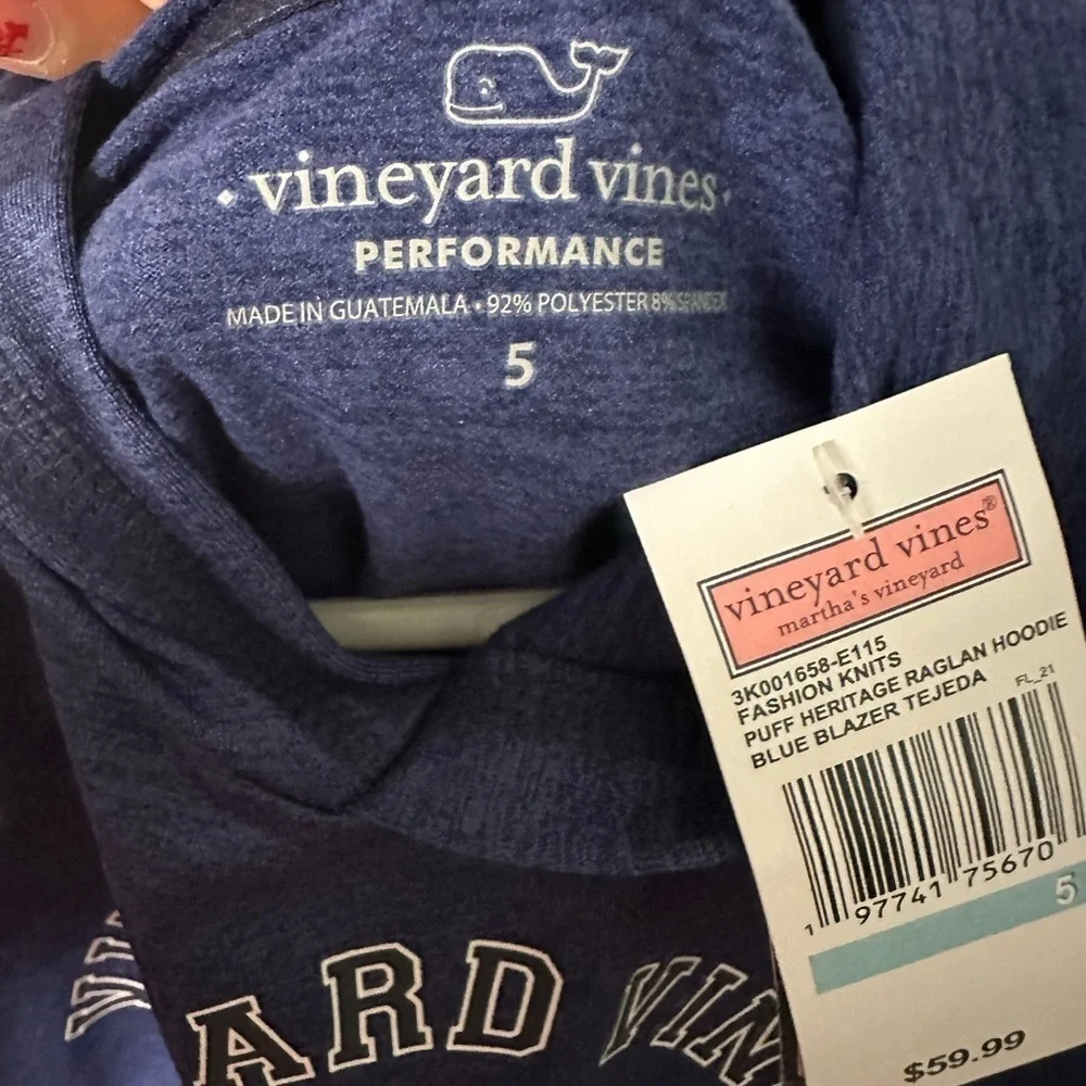 Vineyard Vines Boys Performance Hoodie Blue Graphic Logo Sweatshirt Size 5 NWT